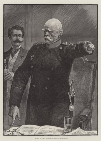 Prins Bismarck spreekt de Duitse Rijksdag toe door Richard Caton Woodville junior